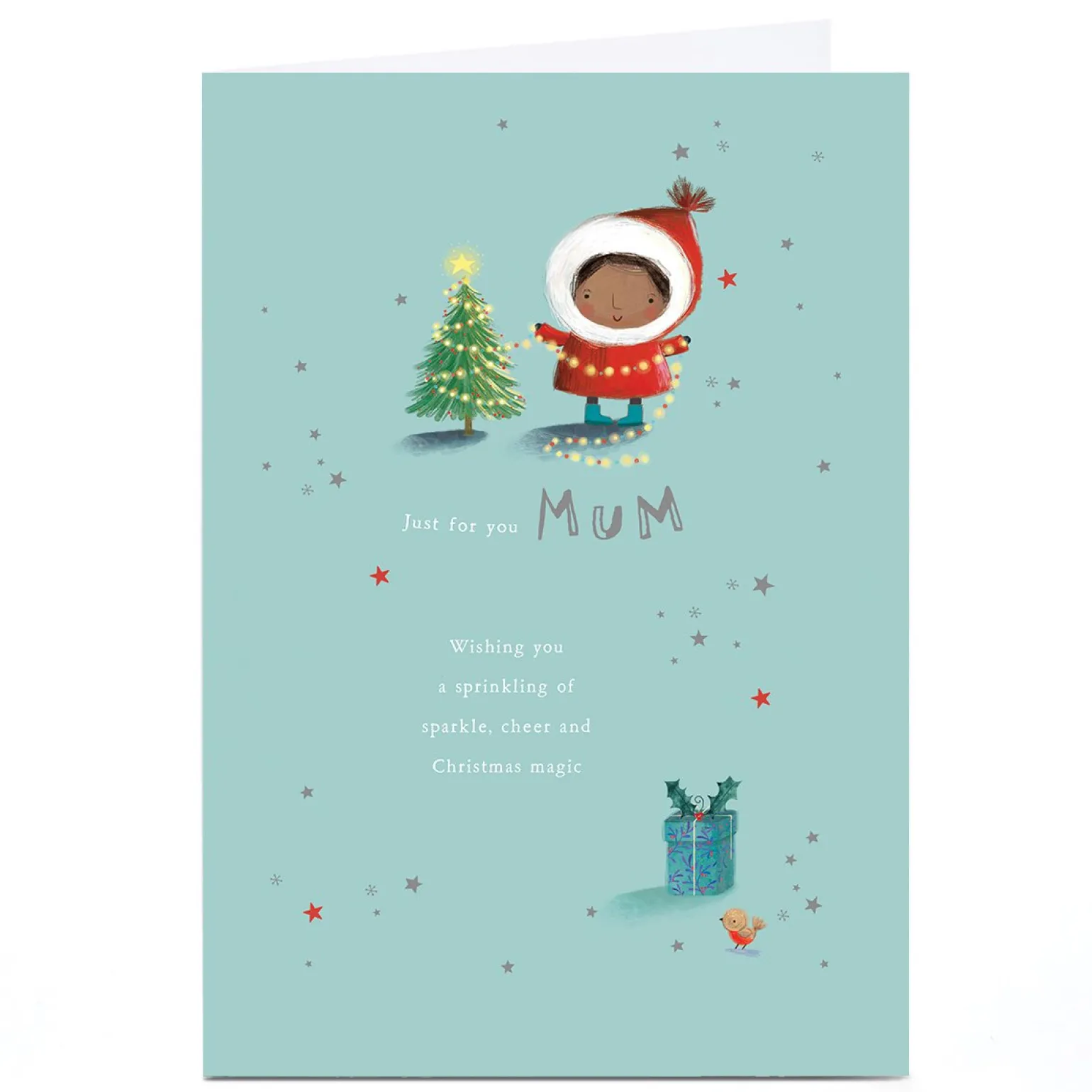 Personalised Christmas Card - Putting Lights on Tree, Mum