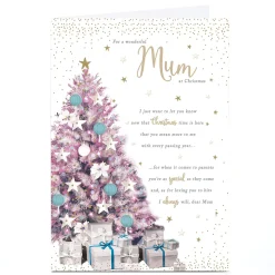 Personalised Christmas Card - Pink Christmas Tree with Presents, Mum