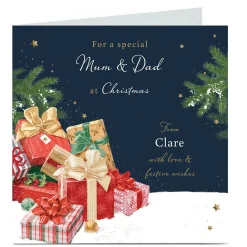 Personalised Christmas Card - Presents in The Snow, Mum & Dad