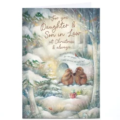 Personalised Christmas Card - Cute Beavers in Woods, Daughter & Son-in-Law