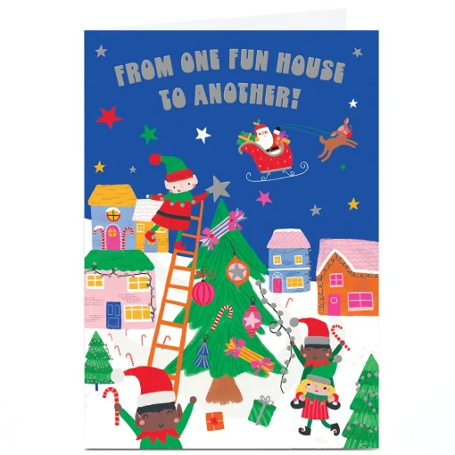 Personalised Christmas Card - Elves Decorating Tree, From Our House to Yours