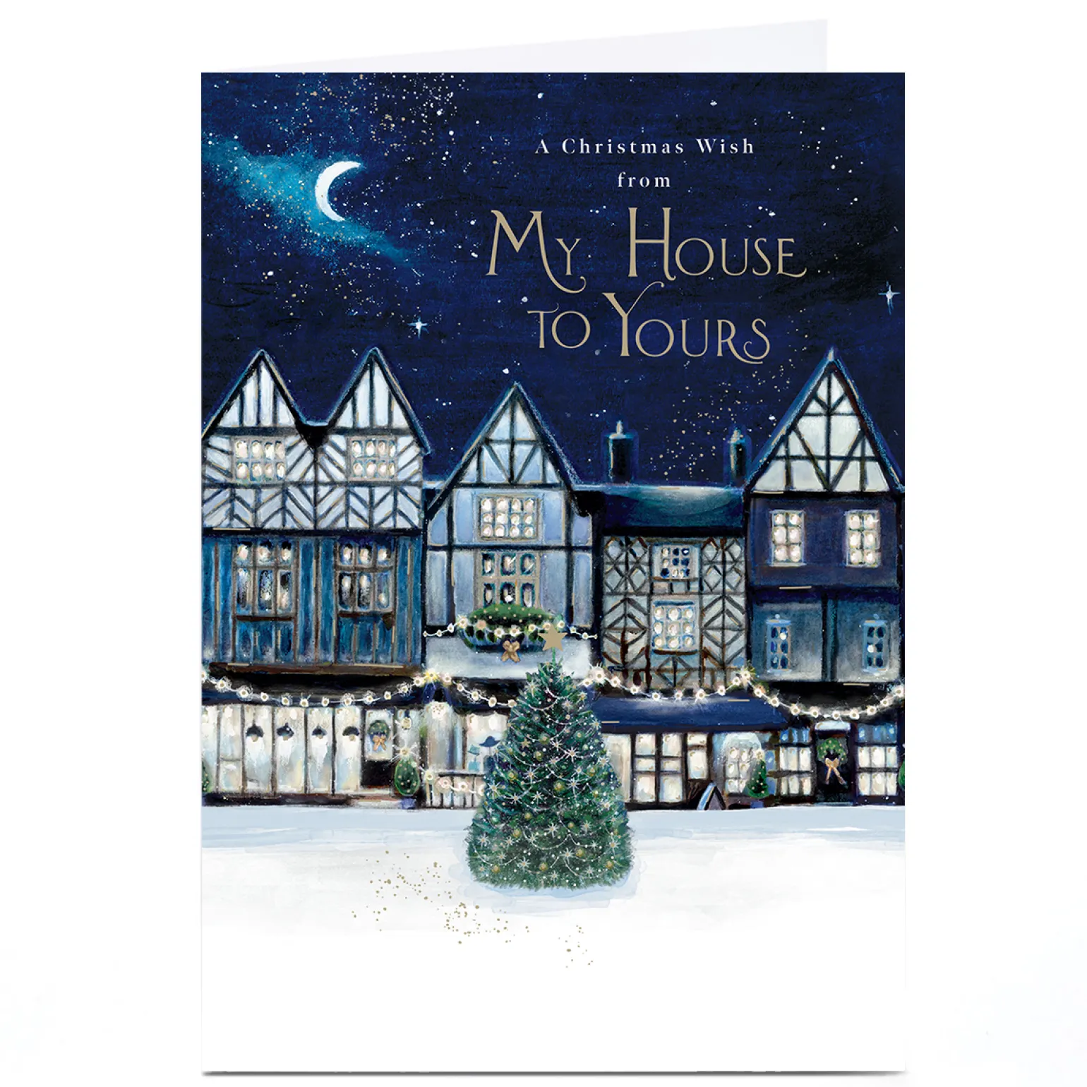 Personalised Christmas Card - Night Sky Village Scene, From Our House to Yours