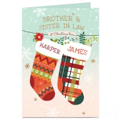 Personalised Christmas Card - Hanging Tartan Stockings