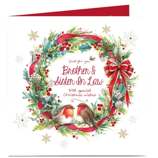 Personalised Christmas Card - Robin Wreath Brother and Sister-In-Law