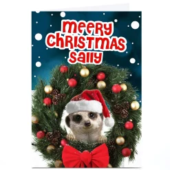Personalised Christmas Card - Meerkat Wreath