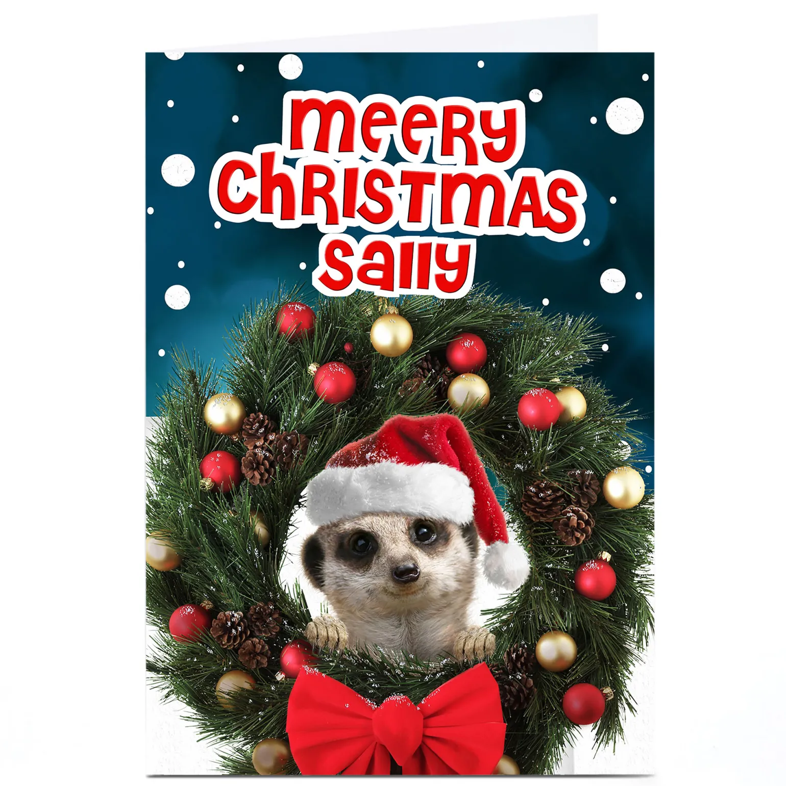 Personalised Christmas Card - Meerkat Wreath