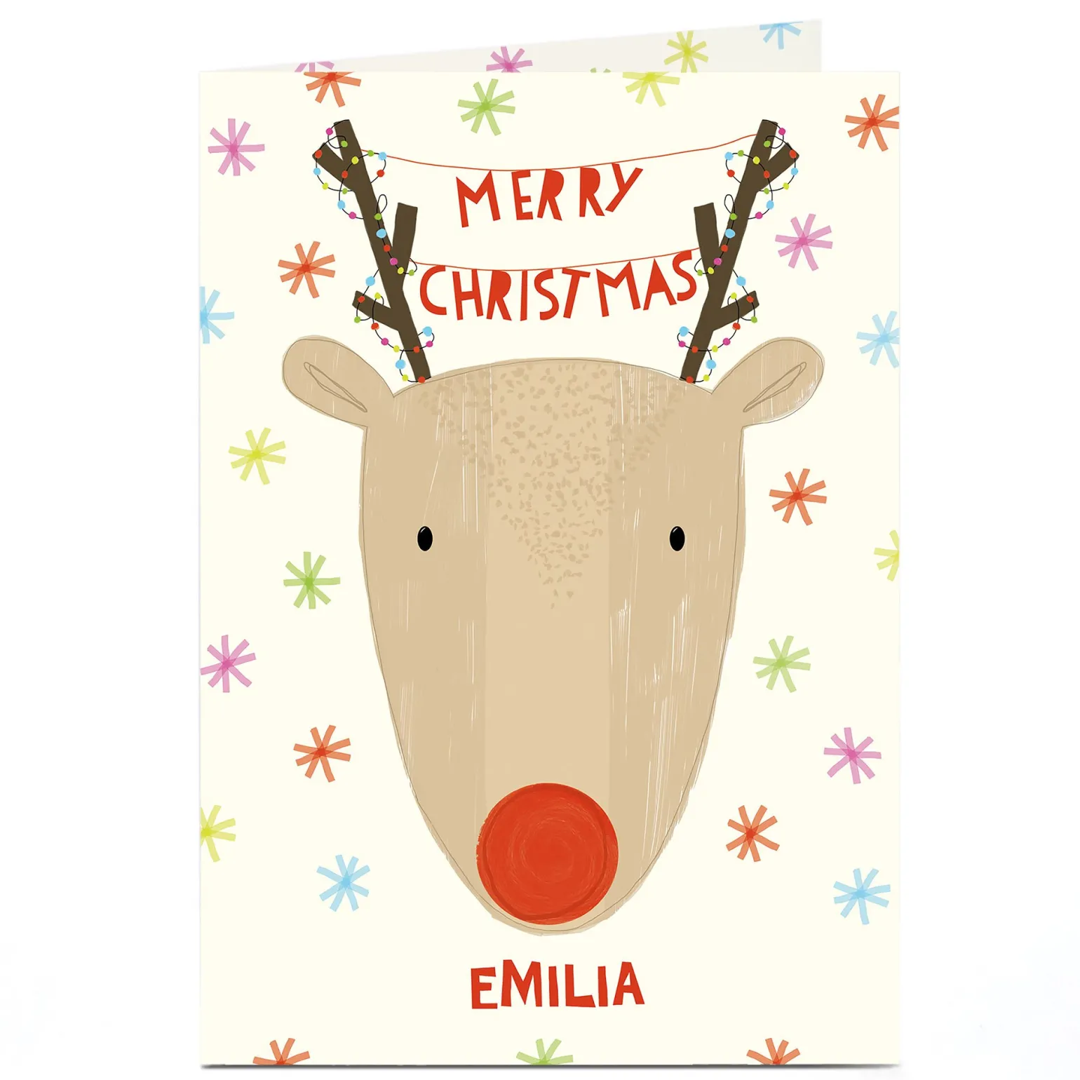 Personalised Christmas Card - Red Nosed Reindeer