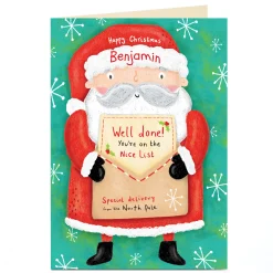 Personalised Christmas Card - On the Nice List Message from Santa