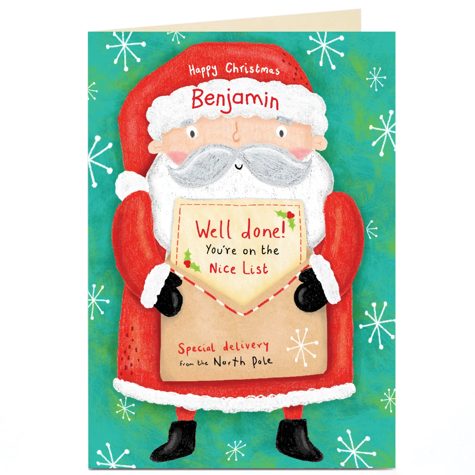 Personalised Christmas Card - On the Nice List Message from Santa