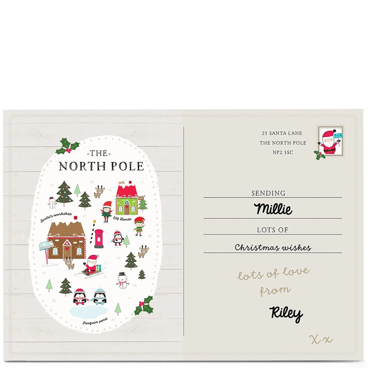 Personalised Christmas Card - Postcard From The North Pole