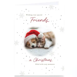 Personalised Christmas Card - Cosy Moments Puppy and Kitten Cuddle, Friends