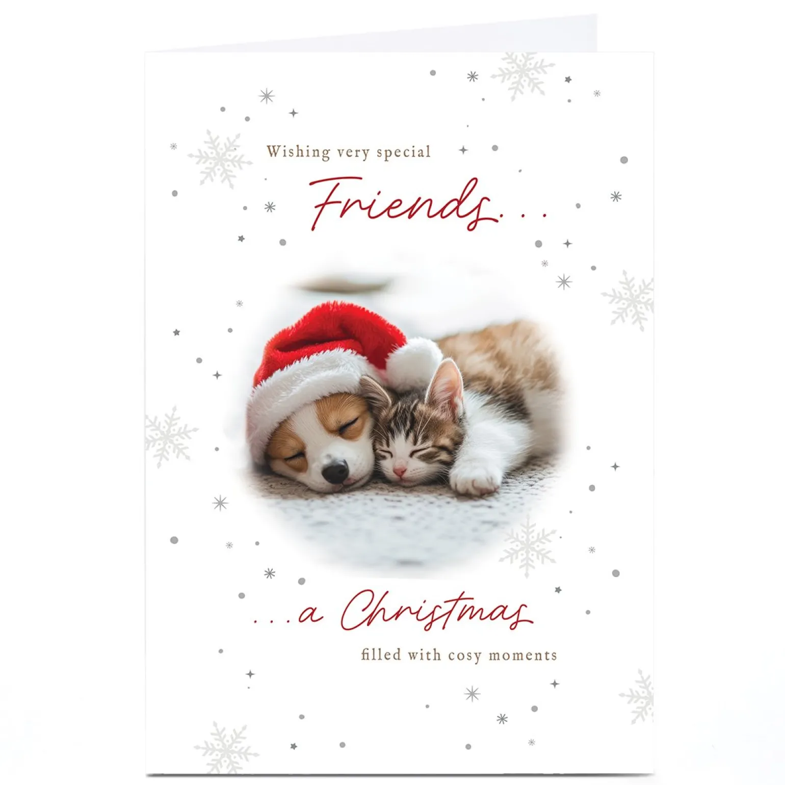 Personalised Christmas Card - Cosy Moments Puppy and Kitten Cuddle, Friends