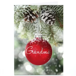 Personalised Christmas Card - Snowy Bauble on Tree