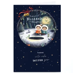 Personalised Christmas Card - Cute Couple Ice Fishing, Husband