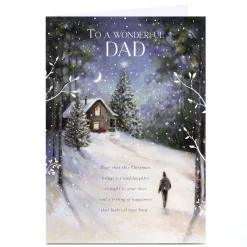 Personalised Christmas Card - Winter Night Cabin, To a Wonderful Dad