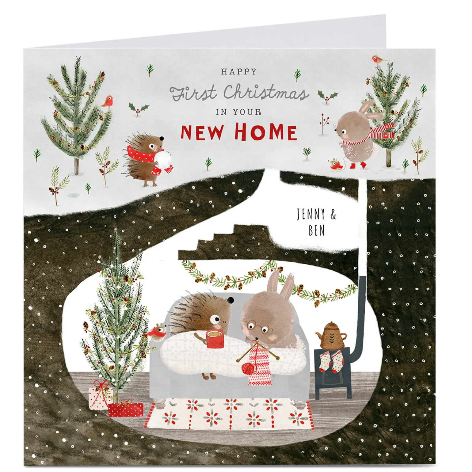 Personalised Christmas Card - New Home, Hedgehogs