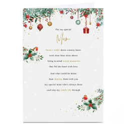 Personalised Christmas Card - Robins and Baubles, Mum