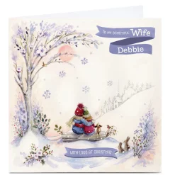 Personalised Christmas Card - Wife Purple & Creme Snow