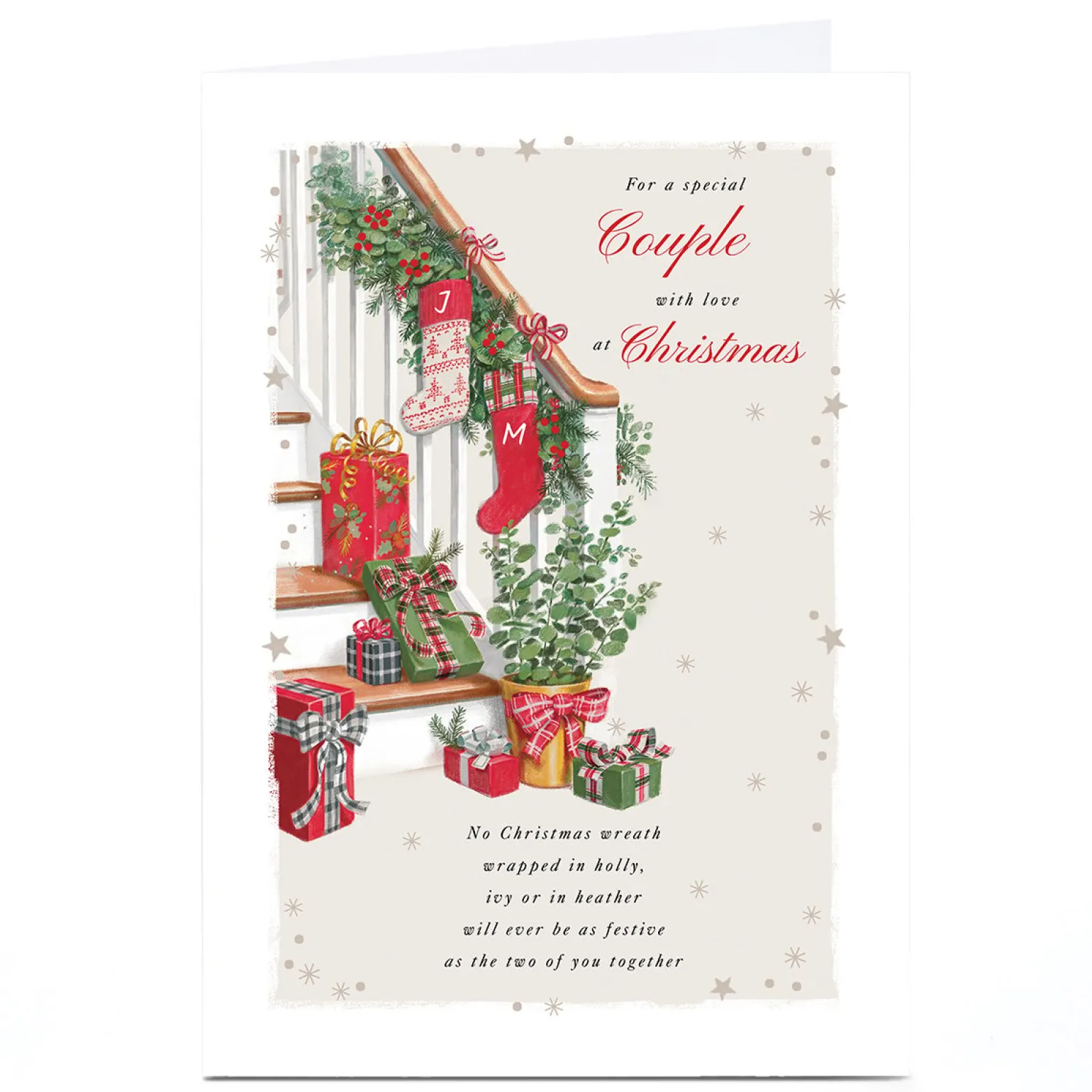 Personalised Christmas Card - Stockings on Stairs, Couple