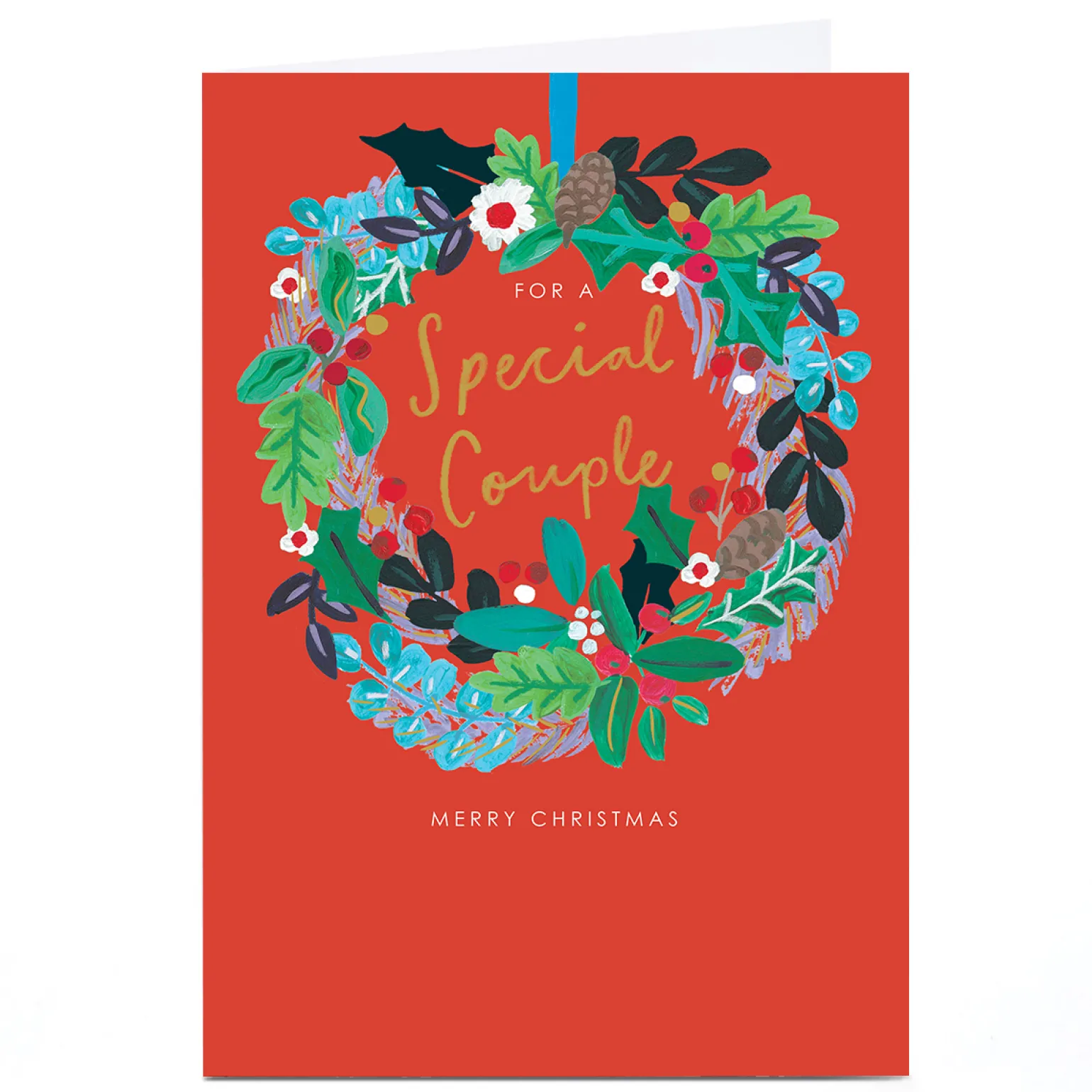 Personalised Christmas Card - Red with Christmas Wreath, Special Couple
