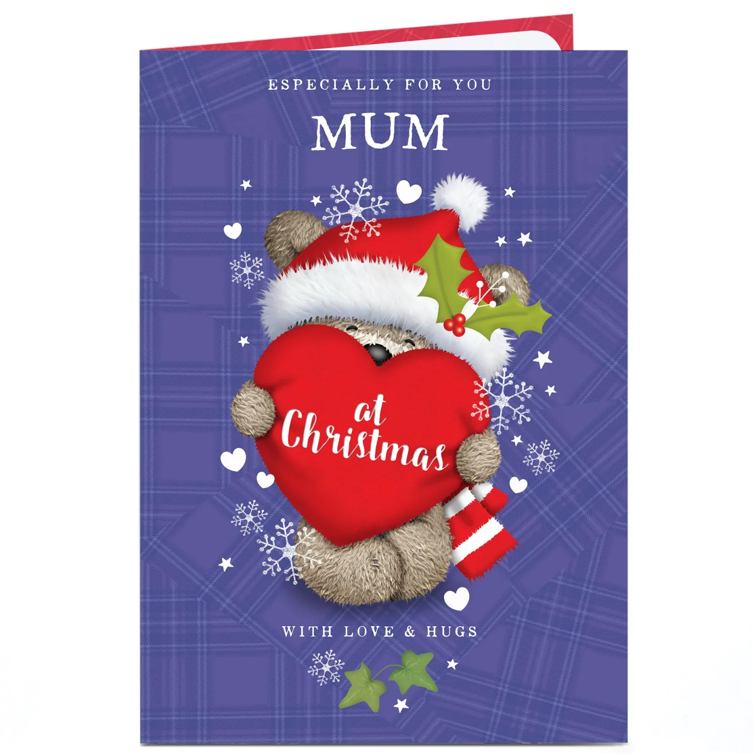 Personalised Christmas Card - Hugs Bear in Santa Hat