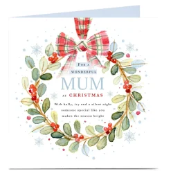 Personalised Christmas Card - Gingham Bow Wreath, Mum