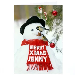 Personalised Christmas Card - Snowman Scarf