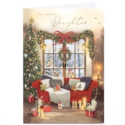 Personalised Christmas Card - Living Room Scene, Daughter