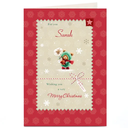 Personalised Christmas Card - Bear With Flower
