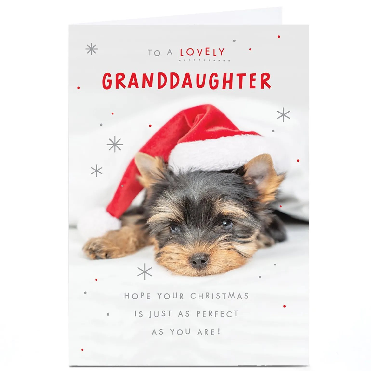 Personalised Christmas Card - Puppy in Santa Hat, Granddaughter