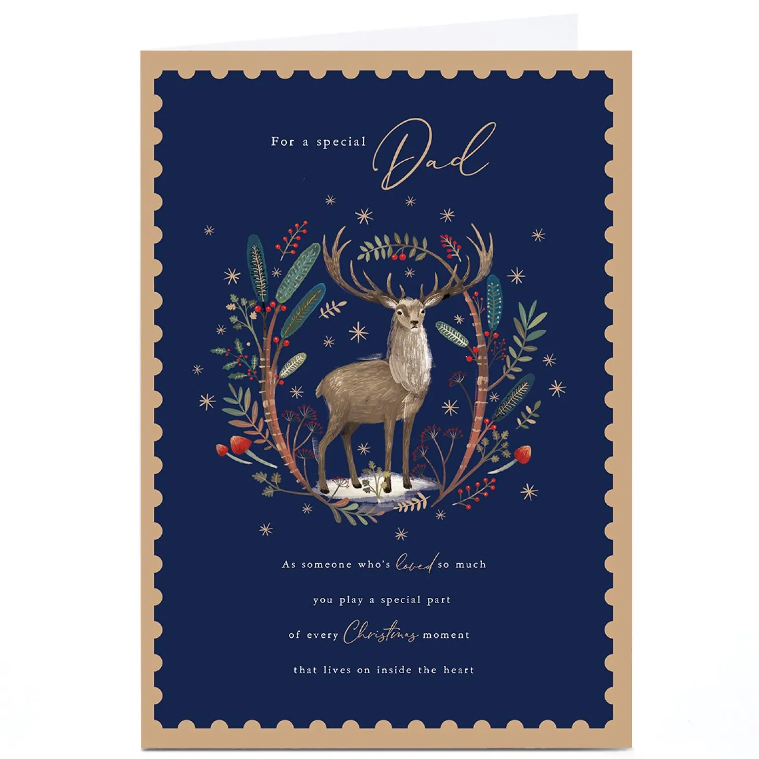 Personalised Christmas Card - Navy Blue with Stag, Dad