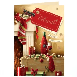 Personalised Christmas Card - Stockings & Wine