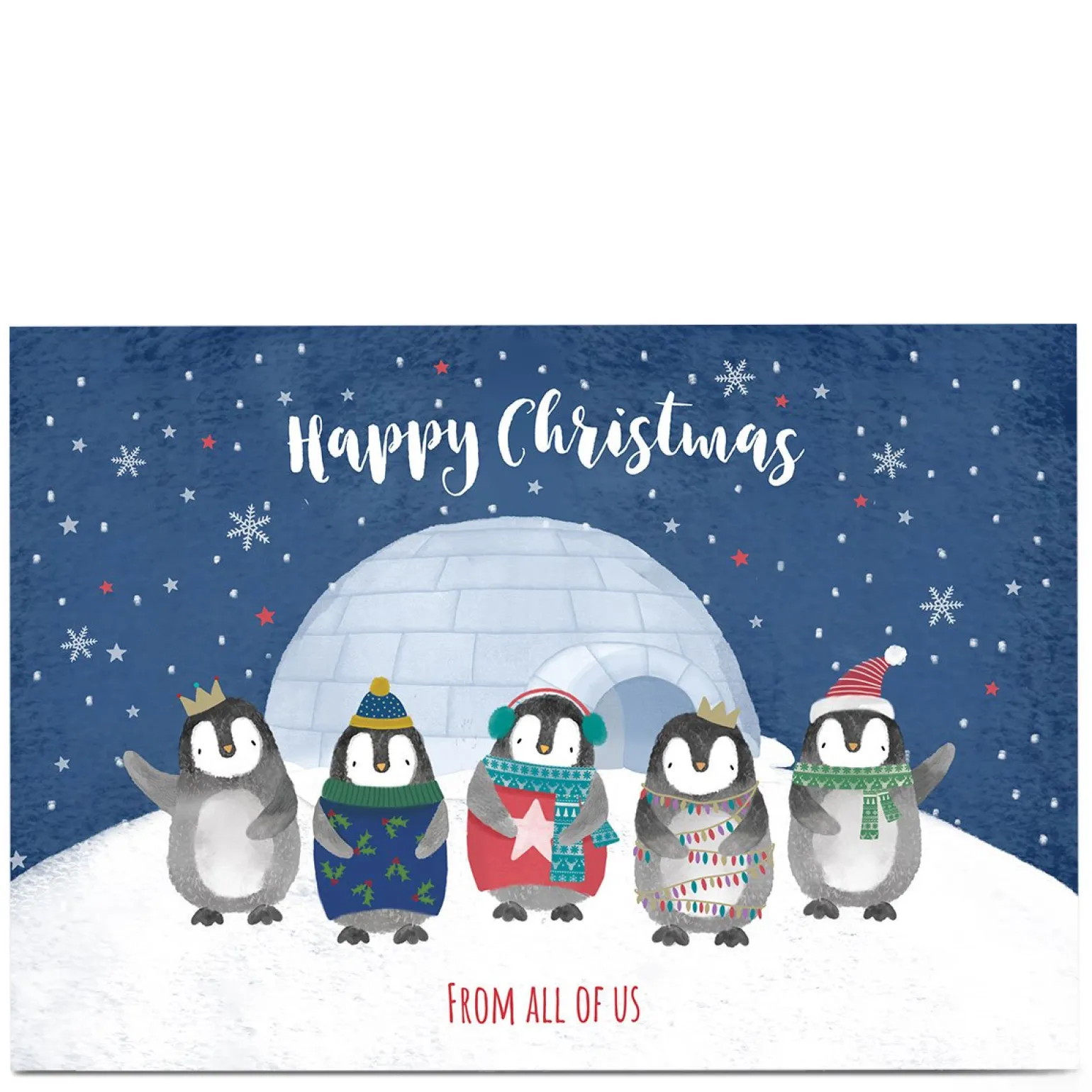 Personalised Christmas Card - Festive Penguin Family, From All Of Us