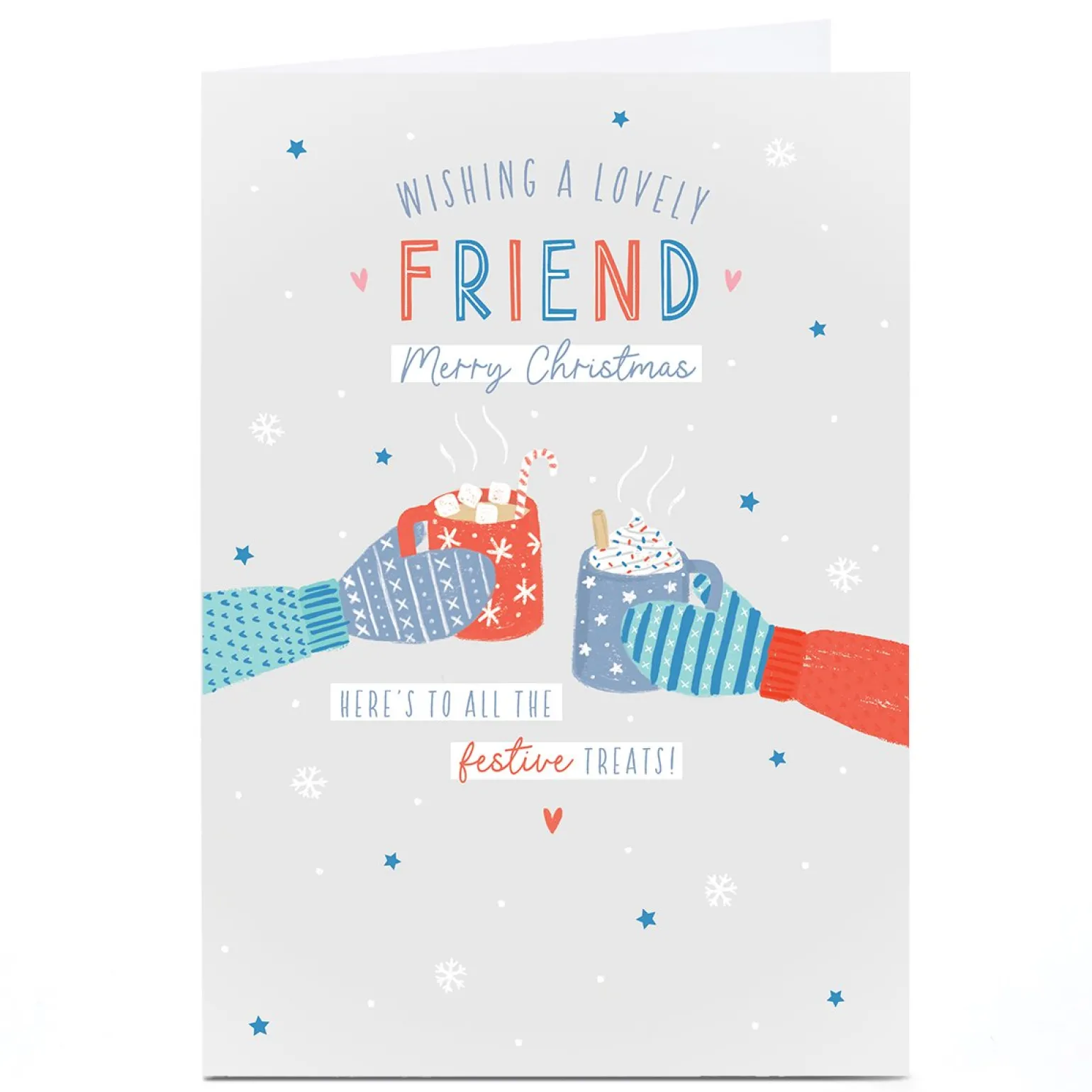 Personalised Christmas Card - Gloved Hands with Hot Drinks, Friend