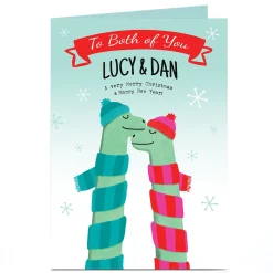 Personalised Christmas Card To Both Of You - Winter Dinosaurs