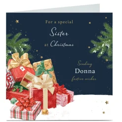 Personalised Christmas Card - Presents in The Snow, Sister