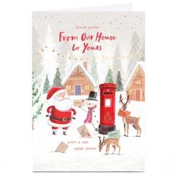 Personalised Christmas Card - Santa and Friends Postbox, From Our House to Yours