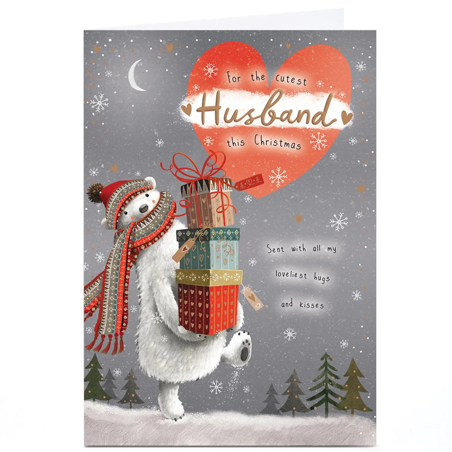 Personalised Christmas Card - Polar Bear with Presents, Husband