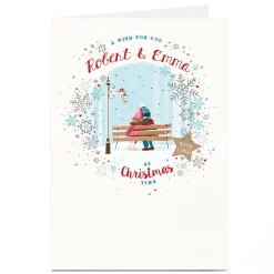 Personalised Christmas Card - Winter Couple On A Bench