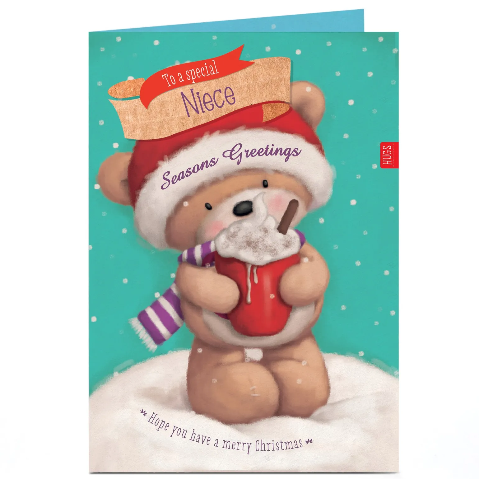 Personalised Christmas Card - Hugs Bear Hot Chocolate Niece