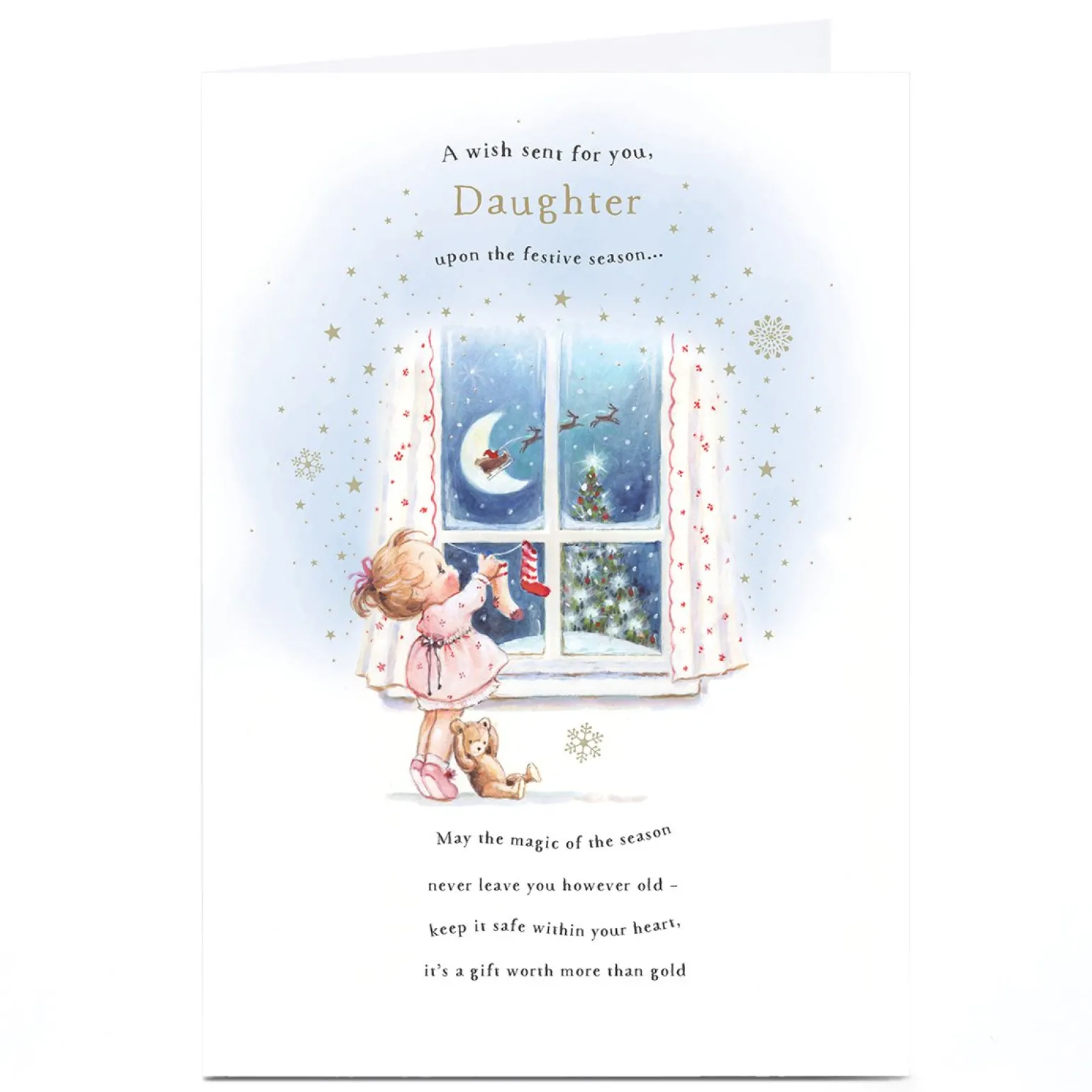 Personalised Christmas Card - Little Girl Looking Out of Window, Daughter