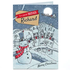 Personalised Christmas Card - Snowman and Name Tag