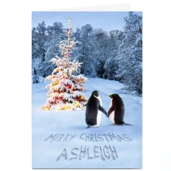 Personalised Christmas Card - Penguin Couple, Any Name