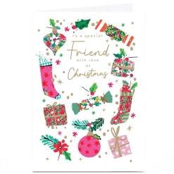 Personalised Christmas Card - Stockings Baubles and Presents, Friend