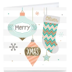 Personalised Christmas Card - Stockings & Baubles