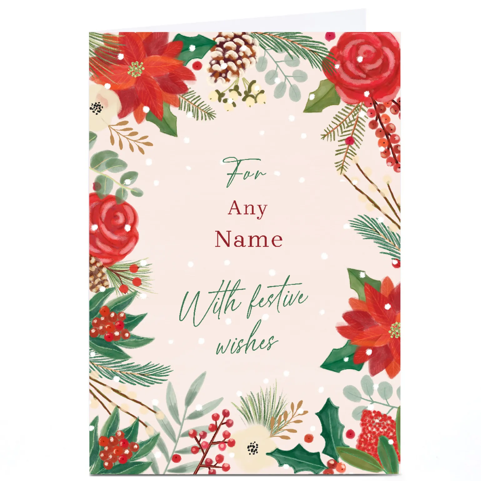 Personalised Christmas Card - Flowers With Festive Wishes, Any Names