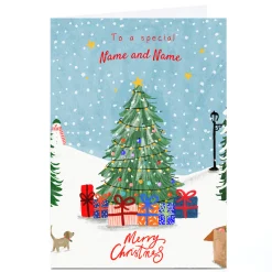Personalised Christmas Card - Snowy Christmas Tree, Any Names