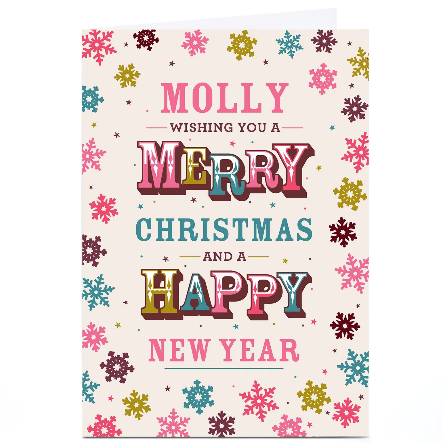 Personalised Christmas Card - Multicoloured Snowflakes