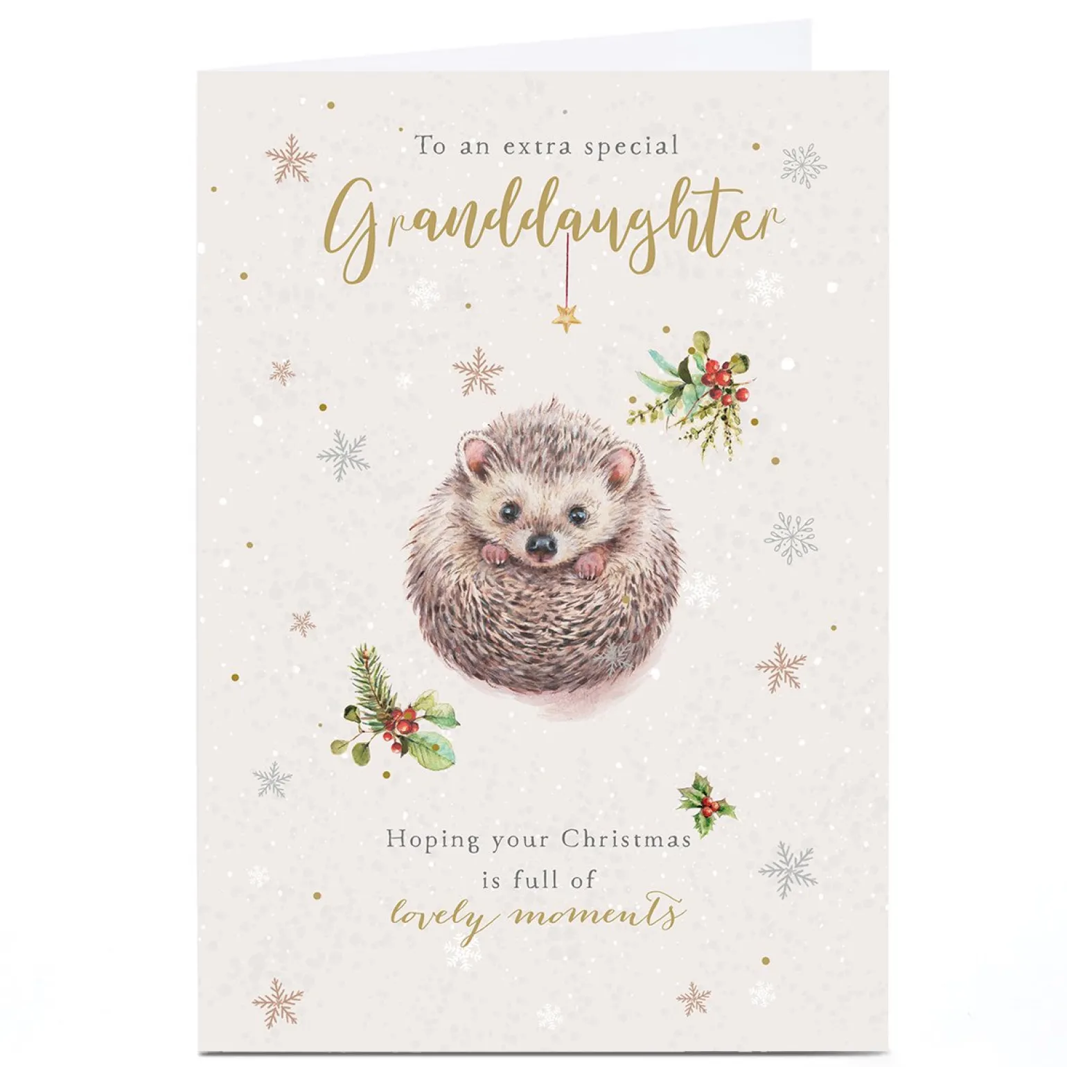 Personalised Christmas Card - Hedgehog Curled Up, Granddaughter
