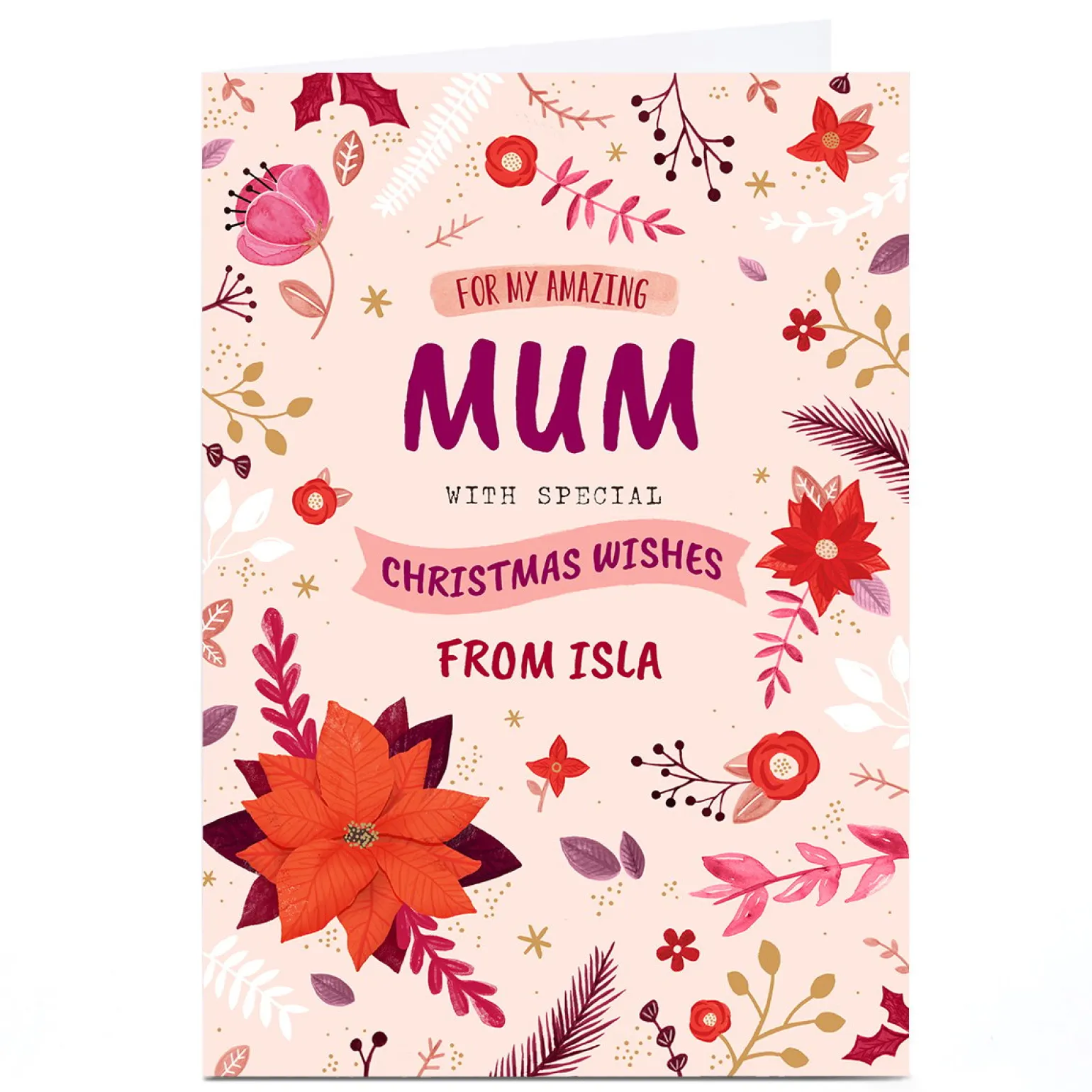 Personalised Christmas Card - Mum, Peach Background, Floral